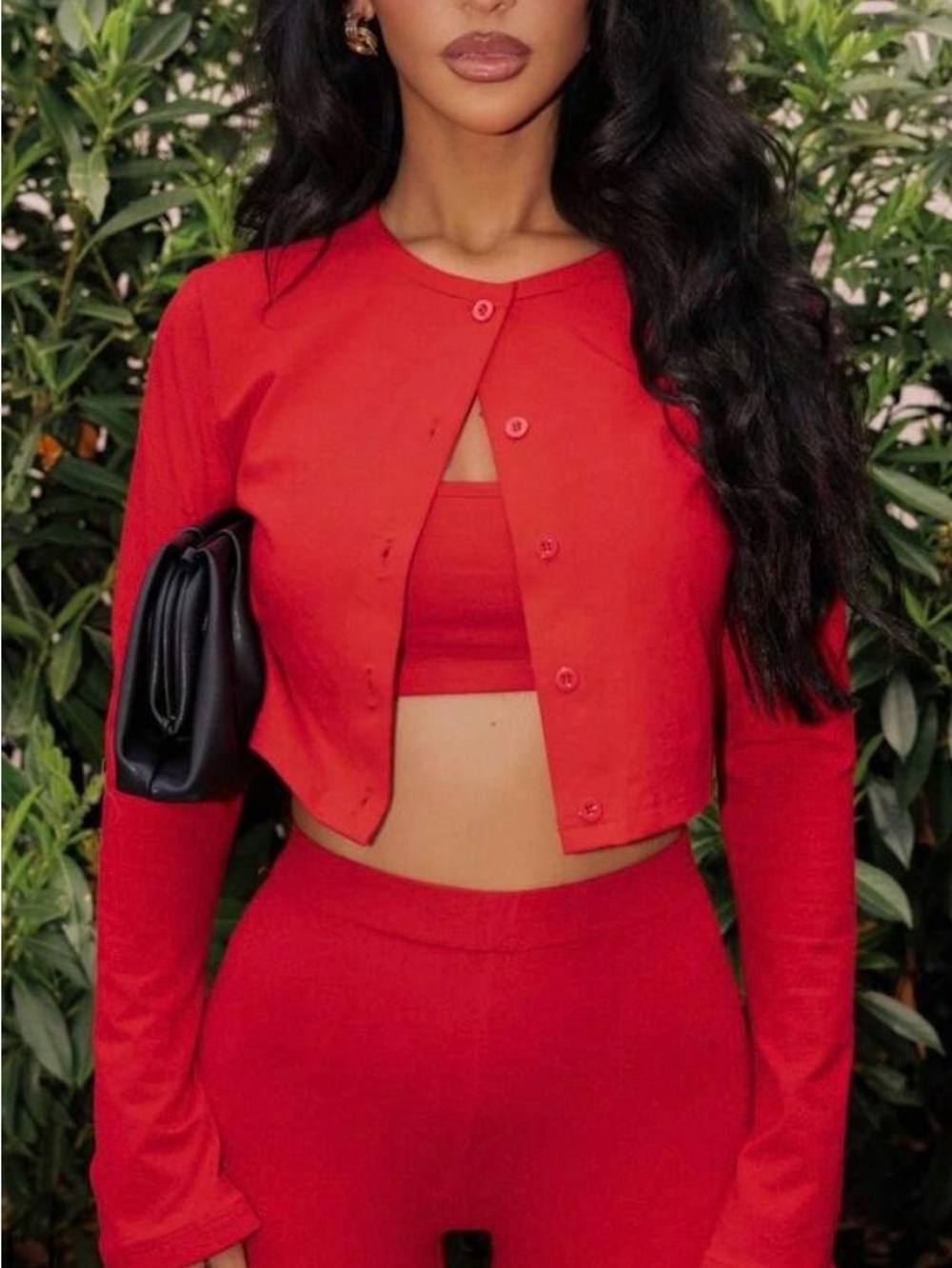 Missguided Bright Red Cardigan and capri set